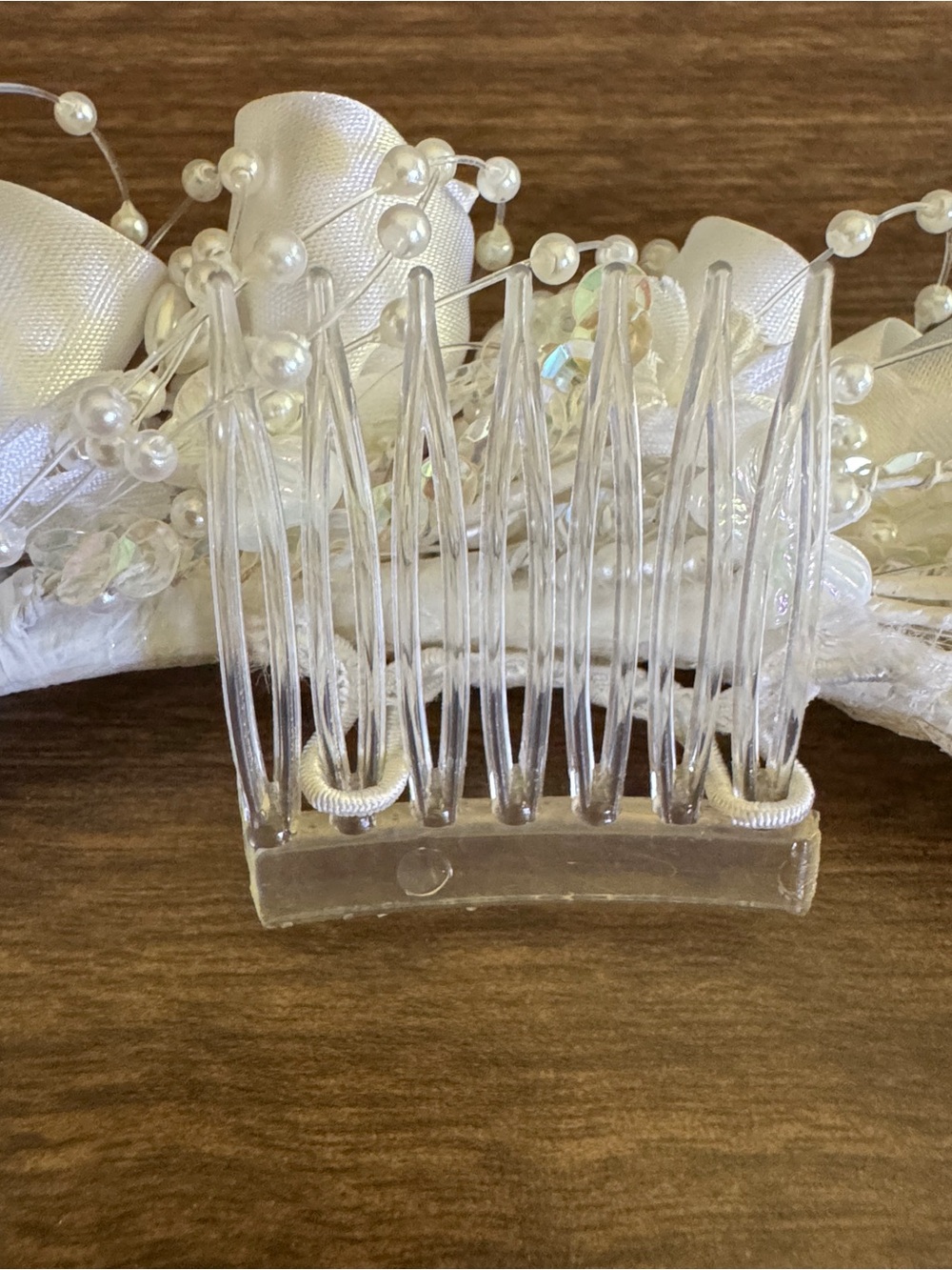 Vintage 80s 90s Bridal Veil Pearl Floral Halo Headpiece Two Tier Wedding 34.5” - Picture 11 of 14